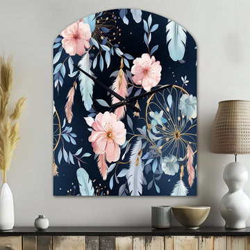 Ethereal Dreamcatchers Boho Pattern - Asymmetric Metal Wall Clock